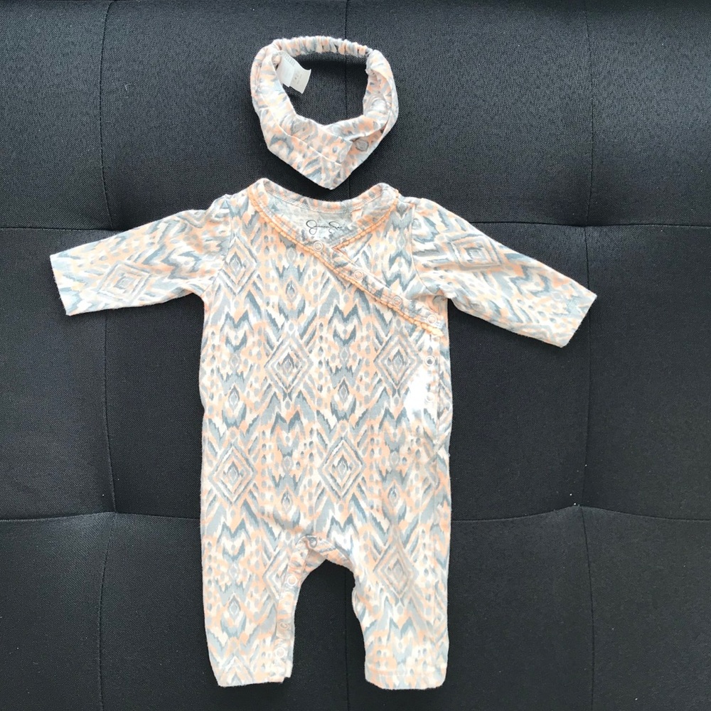 Jessica Simpson Orange/Gray Romper and Headband